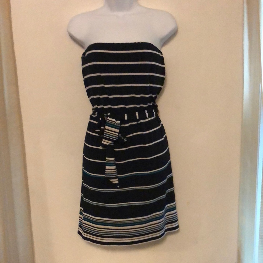Black and white strapless mini dress by white house black market